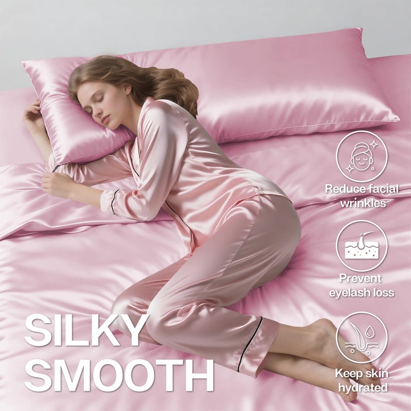 MR&HM Satin Body Pillow Cover, Soft and Breathable Body Pillow Case with Envelope Closure, Cooling and Silky Long Pillowcase for Hair and Skin,Grey (20x54, Pink) - Image 4
